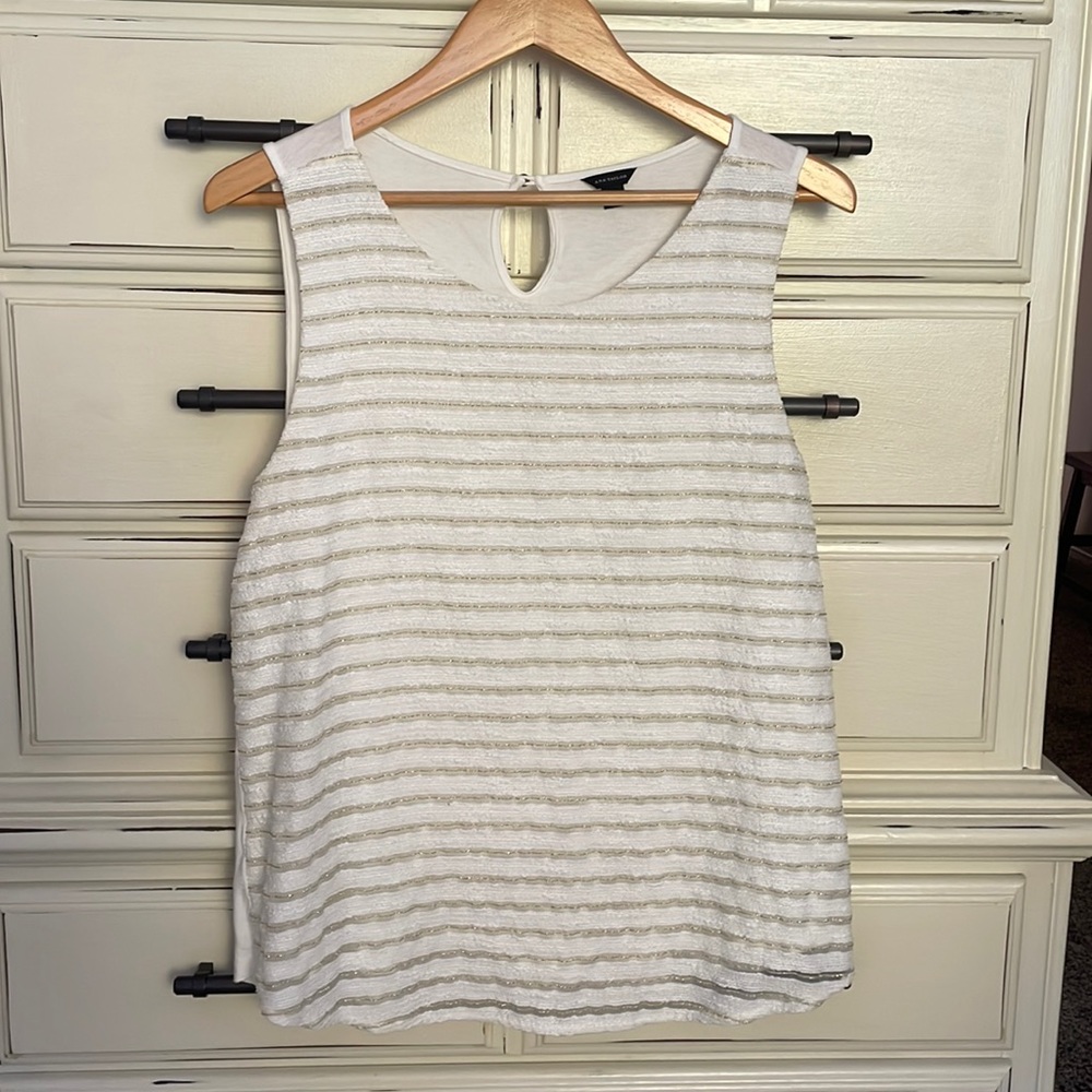 Ann Taylor cream colored tank top with metallic gold trim. Size large.